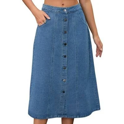 skirt Inspire Chic Women's Denim Button Down Front Slit High Waisted Midi Skirt Target $32.99