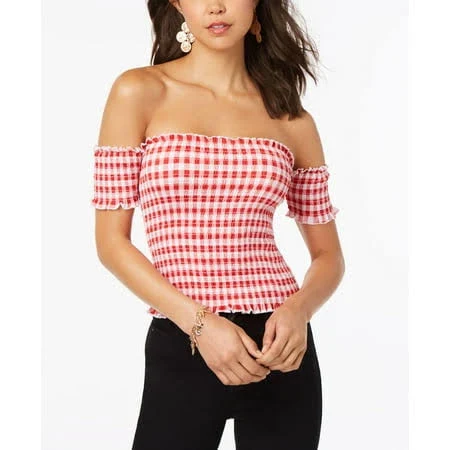 top Juniors' Almost Famous Printed Smocked Off The Shoulder Crop Top Walmart - Buy Outlet $21.73