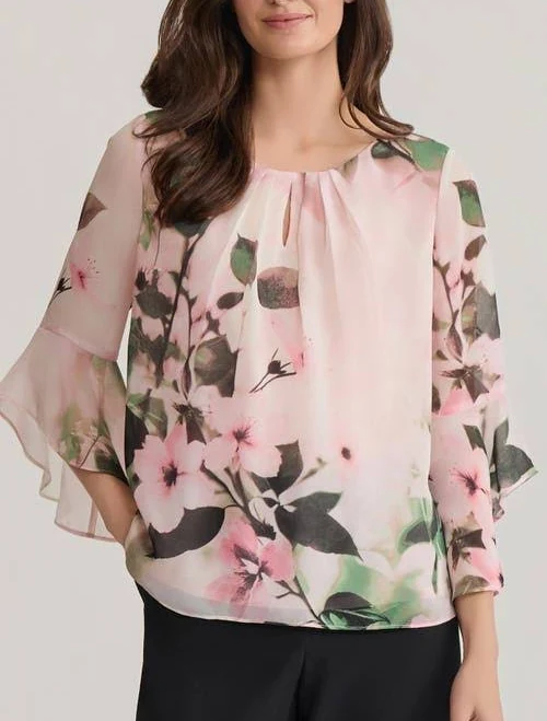 top Kasper Women's Floral Print Flutter Sleeve Top Nordstrom $69