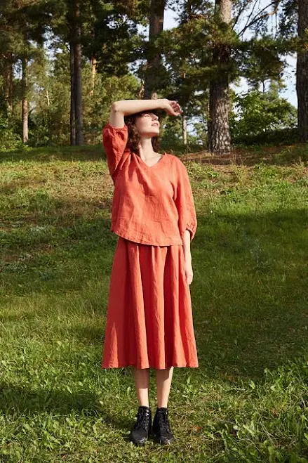 matching set lglinen Organic Linen Matching Set Astra: Terracotta Blouse & Midi Skirt Etsy - LGlinen $171.3