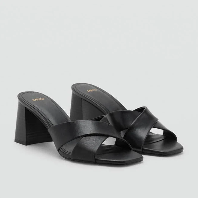 shoes MANGO - Leather block-heel sandals black - 9½ - Woman shop.mango.com $99.99