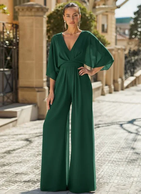 jumpsuit Missacc Mother Of The Bride Dresses Jumpsuit/Pantsuit V-Neck 3/4 Sleeves Chiffon Mother Of The Bride Dresses Missacc $129