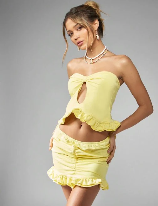 matching set Missguided Ruffled Bandeau Crop Top and Cut-Out Mini Skirt Co-Ord Set missguided $10.1