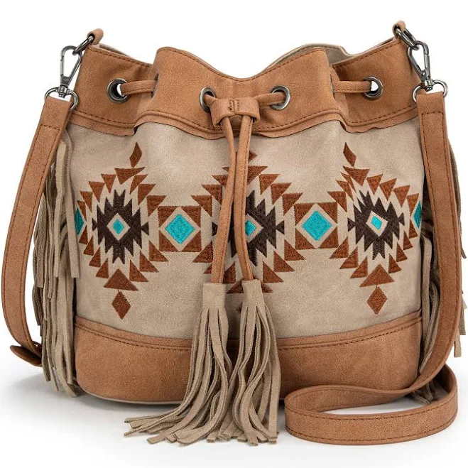 bag Montana West Embroidered Drawstring Bucket Bag Leather-Moccasins $51.5