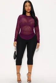 top Myrah Long Sleeve Mesh Top - Plum Fashion Nova $13.99