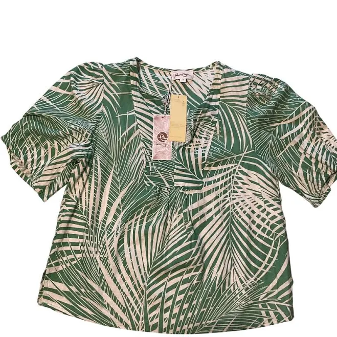 top Panama Jack Palm Leaf Print Tunic Top Womens Small Green White Linen eBay - jrsvinta8 $19
