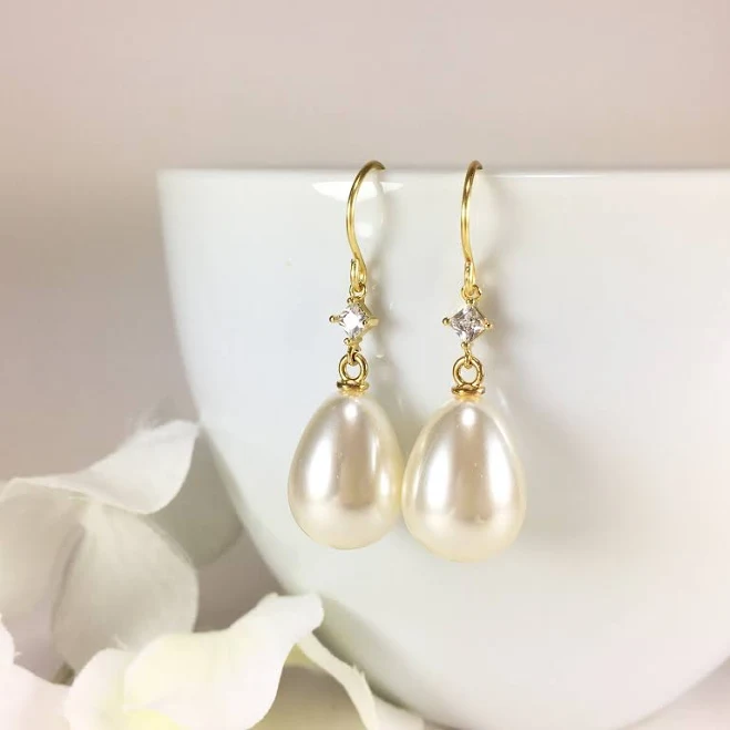 accessory Pearl and CZ Teardrop Dangle Earrings Etsy - BlingNiks $32.5