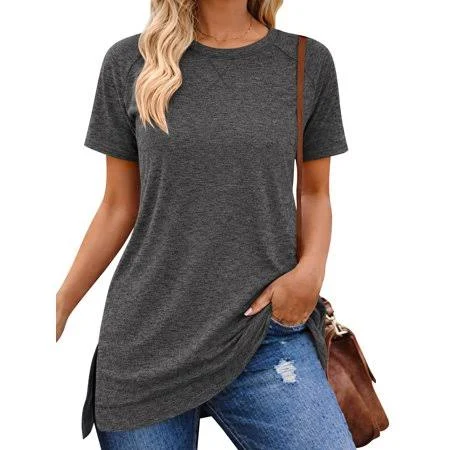 top Shibever T-Shirts Women Summer Short Sleeve Tops Casual Loose Tunic Tops Side Women Crewneck Tops Walmart - SHIBEVER $14.49
