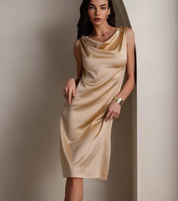 dress SilkSilky Women's Silk Double Cowl Neck Dress SilkSilky $109.95