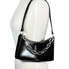 bag Steve Madden Black Patent Baguette Bag Y2K Silver Chain Shoulder Purse eBay $28