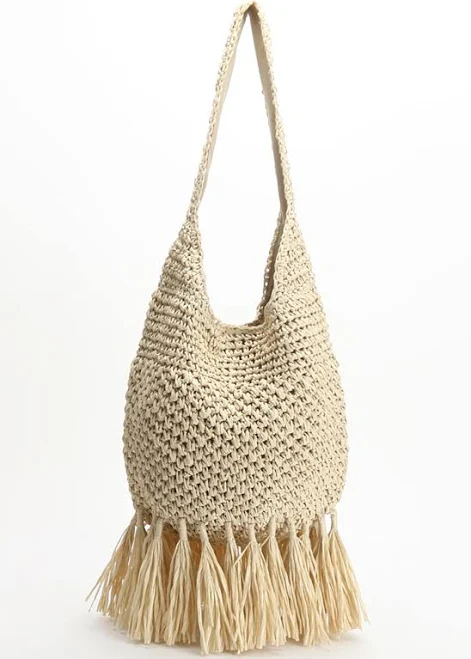 bag Tassel Hem Woven Straw Shoulder Bag Chicwish $43.9