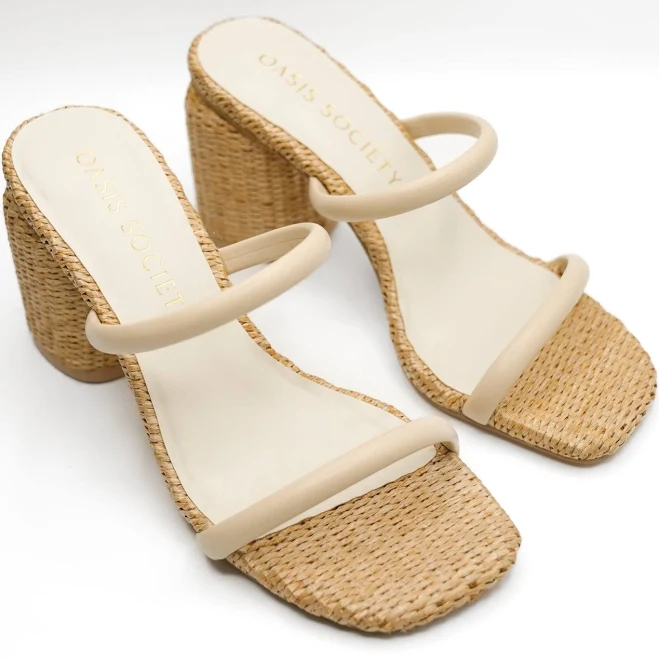 shoes Textured Raffia Double Strap Block Heel Mule Freckled Poppy $79.9