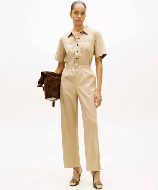 jumpsuit Tommy Hilfiger Women's Utility Shirt Short-Sleeve Jumpsuit Macy's $77.4