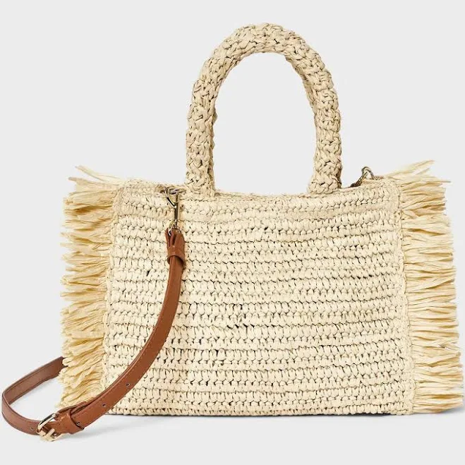 bag Universal Thread Straw Fringe Crossbody Tote Handbag with Detachable Strap eBay - bullseye_deals $21.99