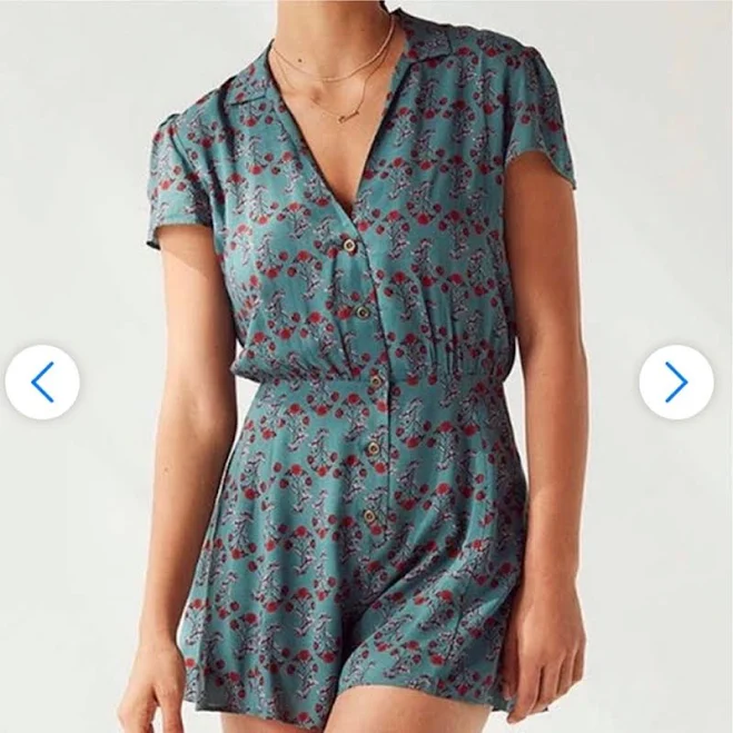 romper Urban Outfitters Pants & Jumpsuits | Urban Outfitters Teal Floral Romper | Color: Blue/Pink | Size: M | Gabbynscloset's Closet Poshmark $29