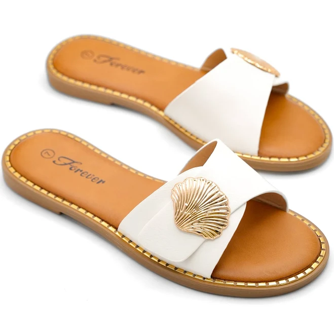 shoes Vegan Leather Slide Sandal with Shell Accent Freckled Poppy $24.9