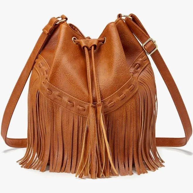 bag Vintage Leather Fringe Tassel Crossbody Bucket Bag Poshmark $20