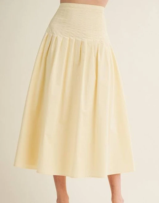skirt Waitlist 5/5 • Devora High Waist Pleated Midi Skirt Yellow Miss Match $120