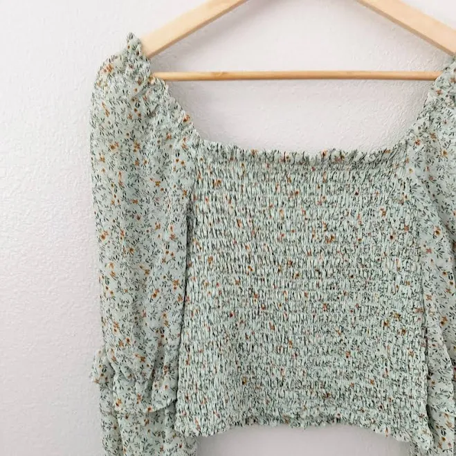 top Wild Fable | Mint Green Smocked On Off Shoulder Floral Balloon Sleeve eBay - bespokeclothingshoppe $35