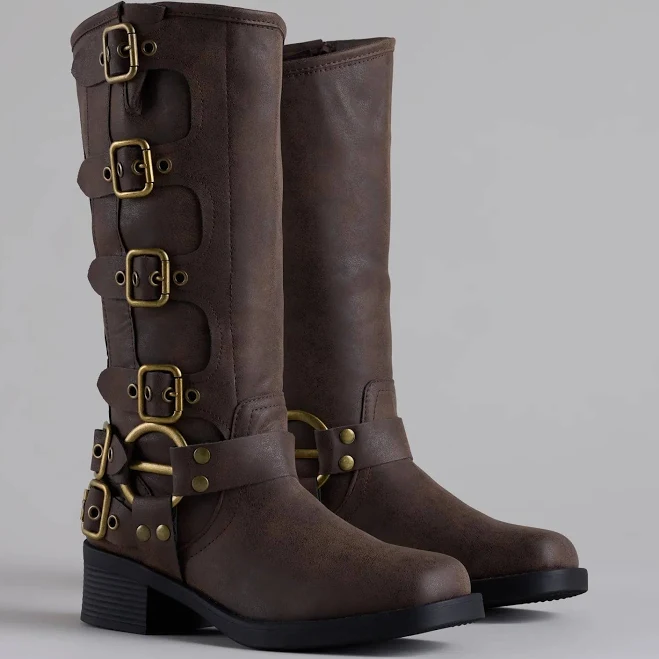 shoes Windsor Totally Edgy Buckled Square Toe Leather Boots Windsor $45.9