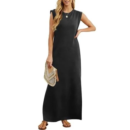 dress Women's Casual Loose Fit Crew Neck Maxi Sundress with Side Slits Walmart - UPPADA Fashion $27.99
