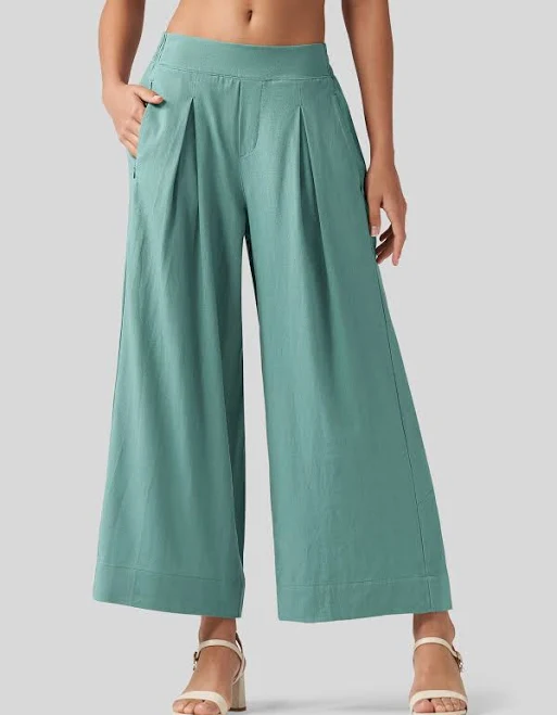 pants Women's Cropped Wide-Leg Cotton Linen Pants Willit Sports $42.99