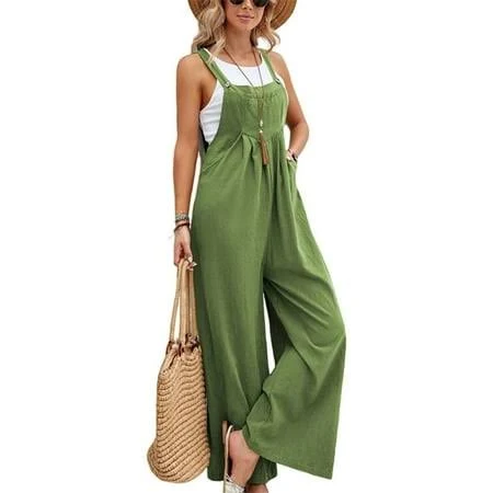 overalls Women's Loose Fit Linen Overalls with Pockets Walmart - Huankd $11.99