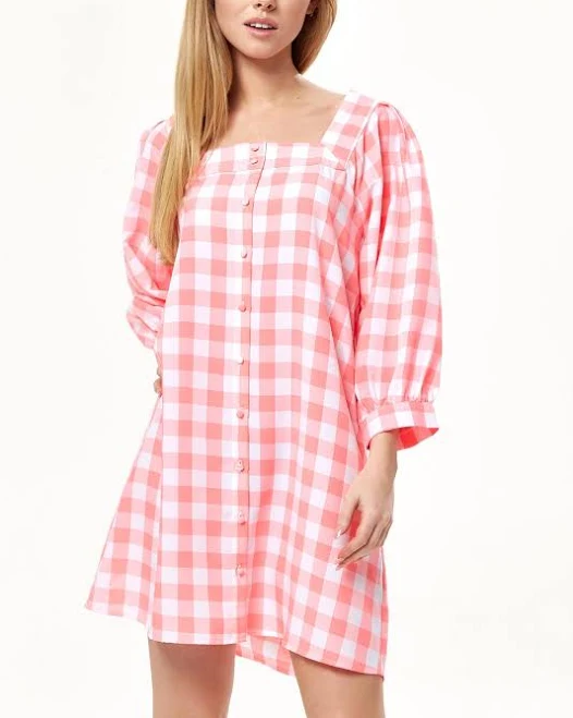dress Women's Oversized Gingham Mini Dress with Puff Sleeves Etsy - Seller $70.3