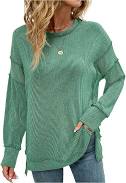 top Womens Oversized Long Sleeve Shirts Ribbed Knit Tunic Tops Side Spilt Casual Outfits, Women's, Size: Large, Green Kohl's $26.64