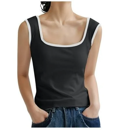top Women's Rib Knit Square Neck Tank Top Walmart - JGGSPWM $11.29