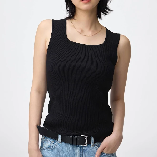 top Women's Ribbed Knitted Square Neck Tank Top GU USA $19.9