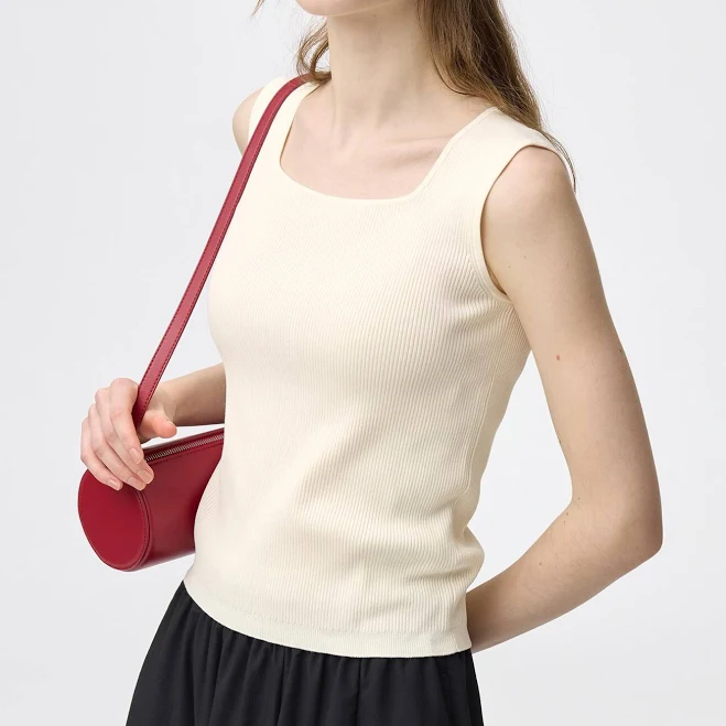 top Women's Ribbed Knitted Square Neck Tank Top GU USA $19.9