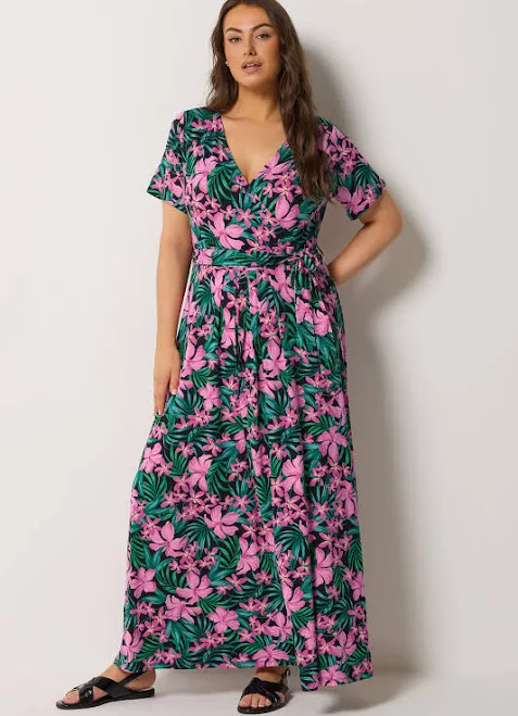 dress Yours Curve Tropical Wrap Front Viscose Dress Yours Clothing United States $52
