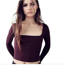 top Zara Purple ribbed Square neck long sleeve cropped top women's size Small Summer eBay $16