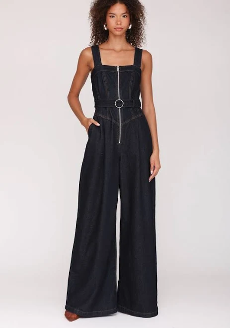 jumpsuit Zip-Front Wide Leg Denim Jumpsuit Avec Les Filles $148