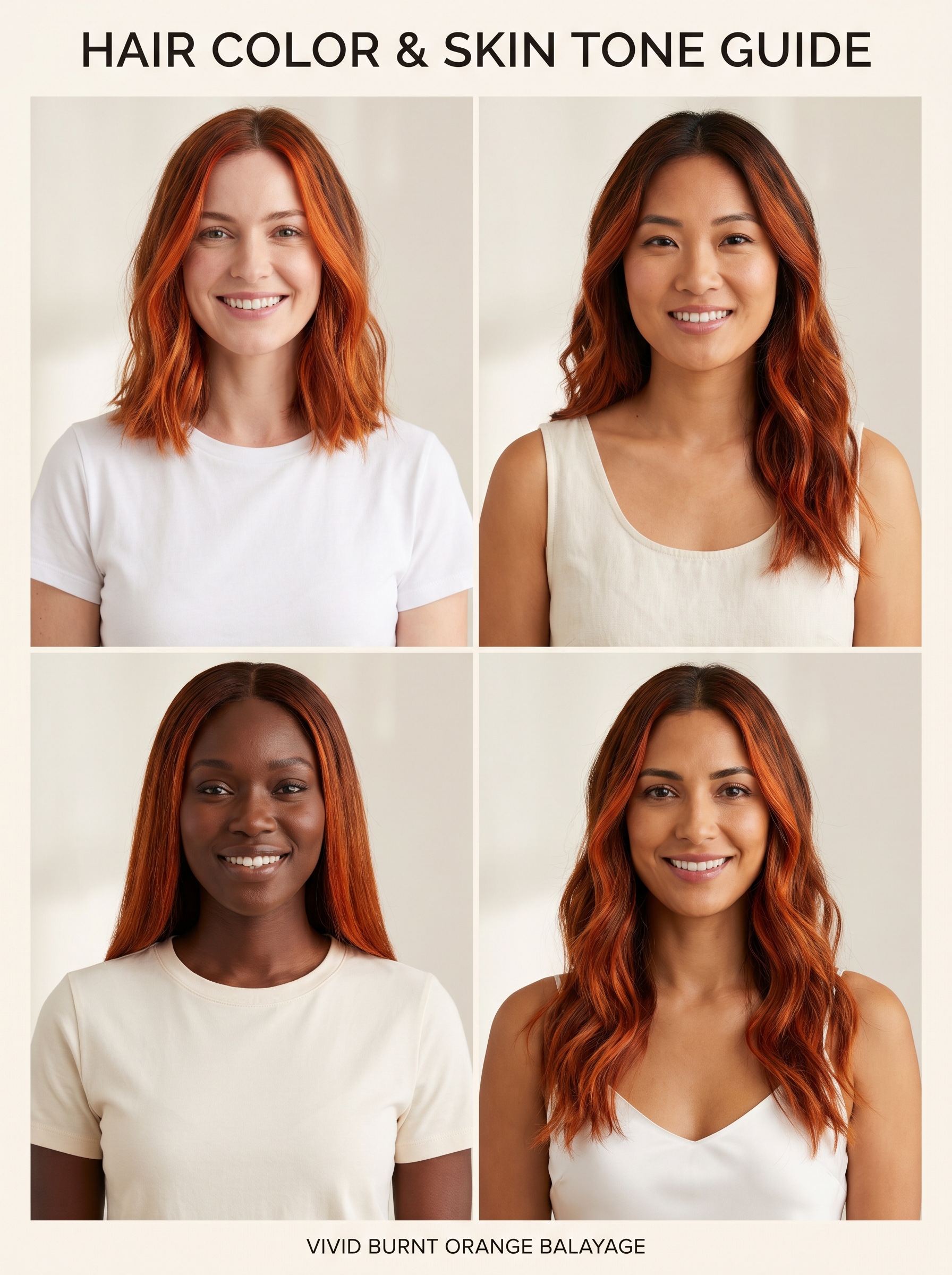 Beautiful woman with vibrant burnt orange ribbon balayage, showcasing bold summer copper hair ideas 2026. Her deep copper and burnt orange tones create an edgy, everyday statement style.