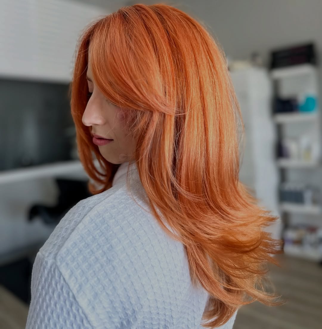 Clementine Glaze Shag - real photo example for summer copper hair ideas 2026