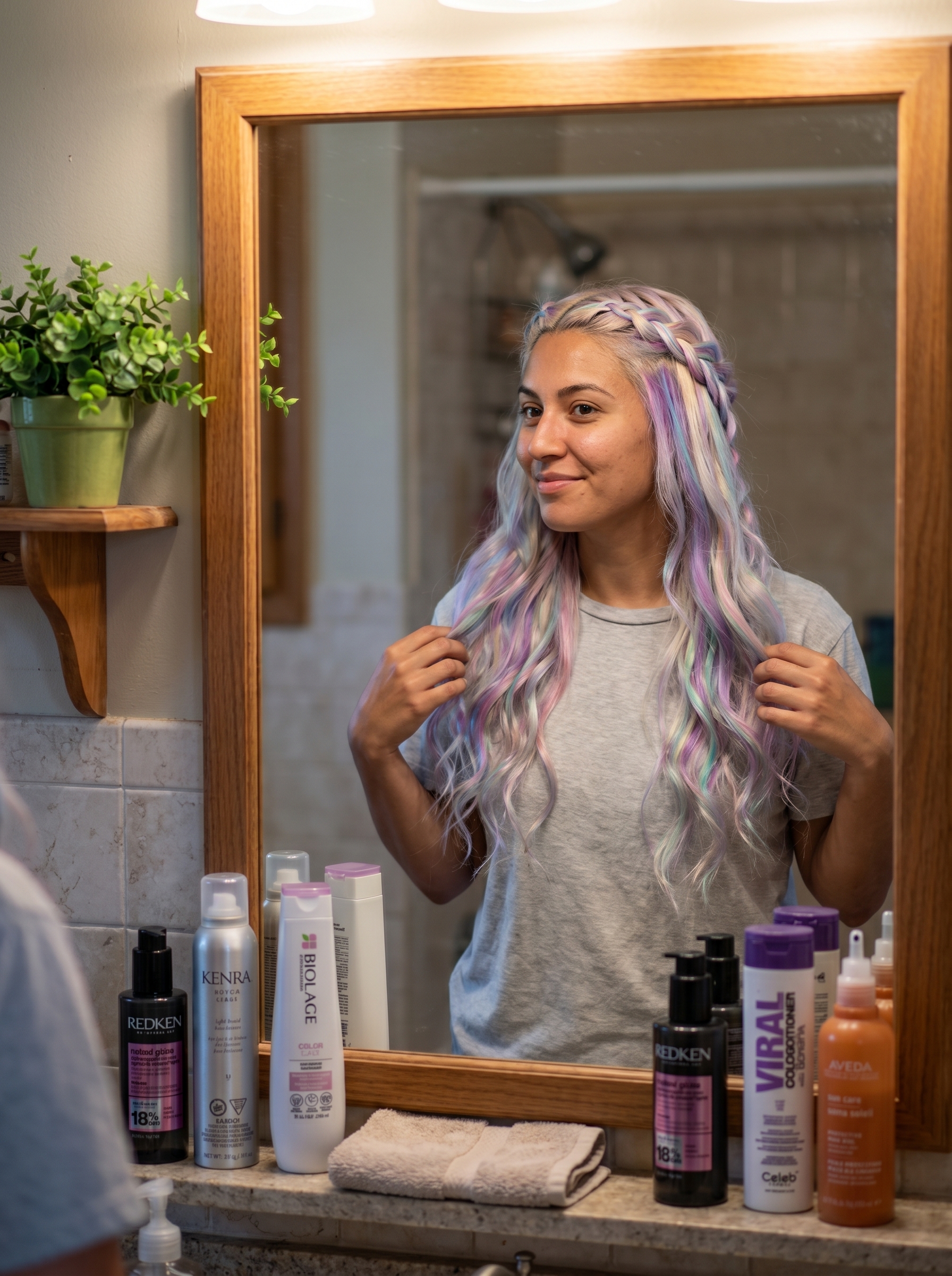 An ethereal and whimsical hairstyle featuring Iridescent Opal Halo Braids, adorned with pastel violet, pink, and aqua tones. This fantasy look is perfect for festivals, special events, or vacations, showcasing enchanting summer hair ideas 2026.