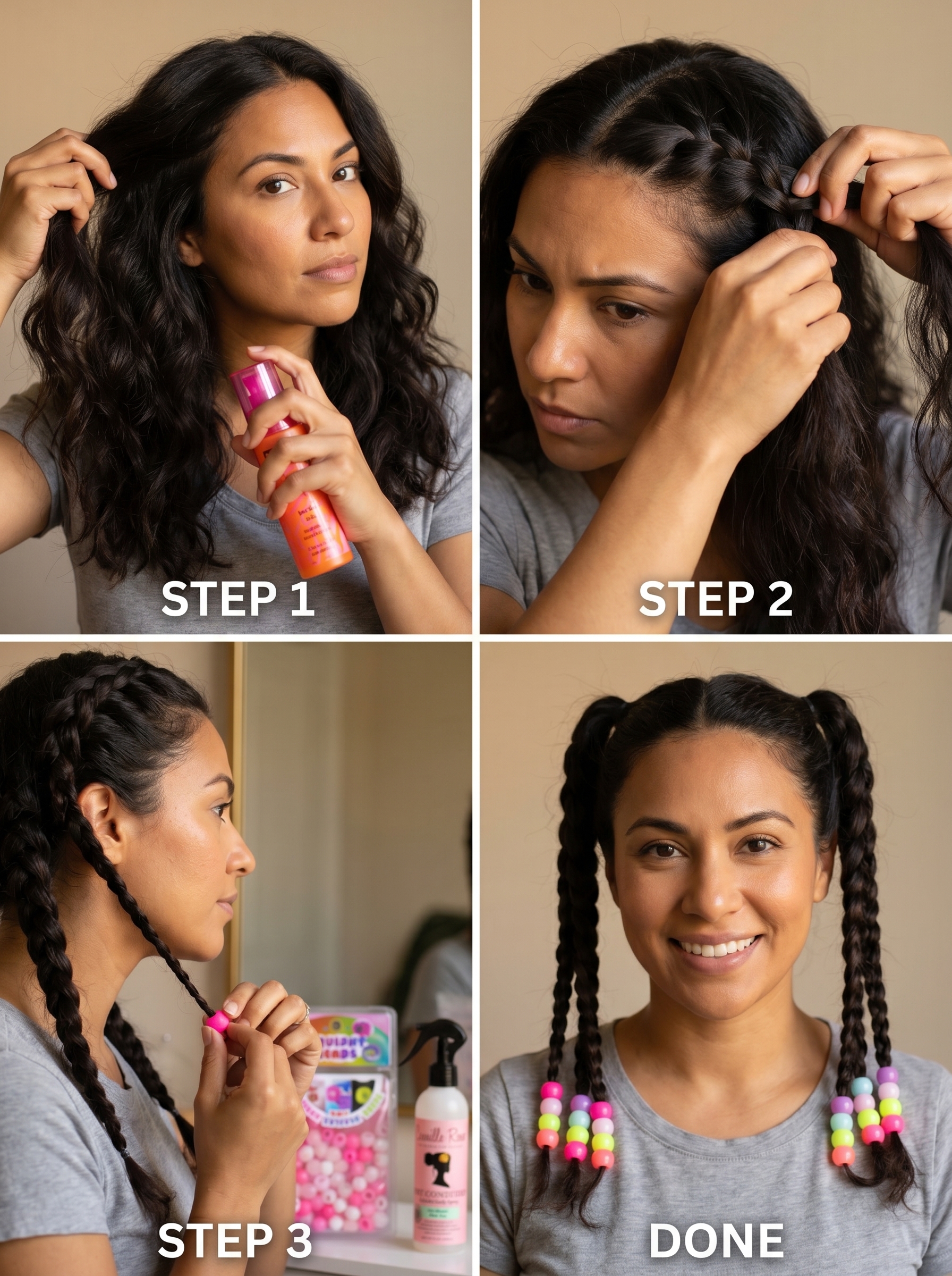 Vibrant solar-flared braids with neon UV-reactive beads, a playful festival look for summer hairstyles 2026. Perfect for parties or vacation.