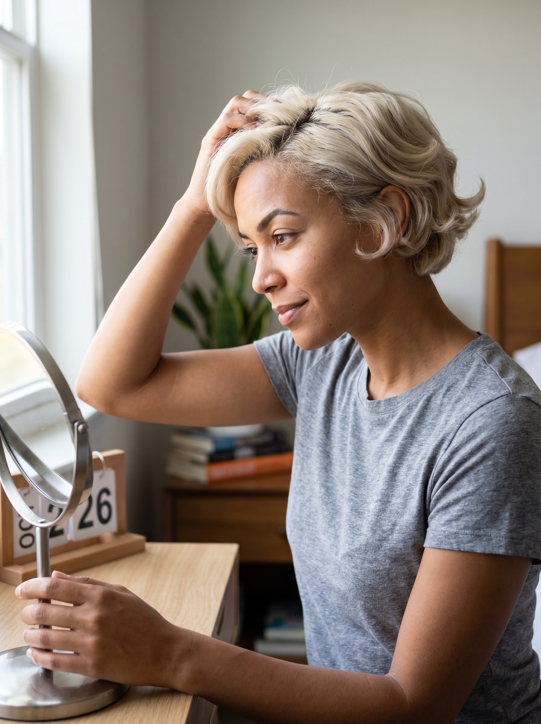 Chic Retro-Flipped Pixie in bright Linen Blonde, a playful summer hairstyle for short hair 2026, styled with flipped ends and volume.