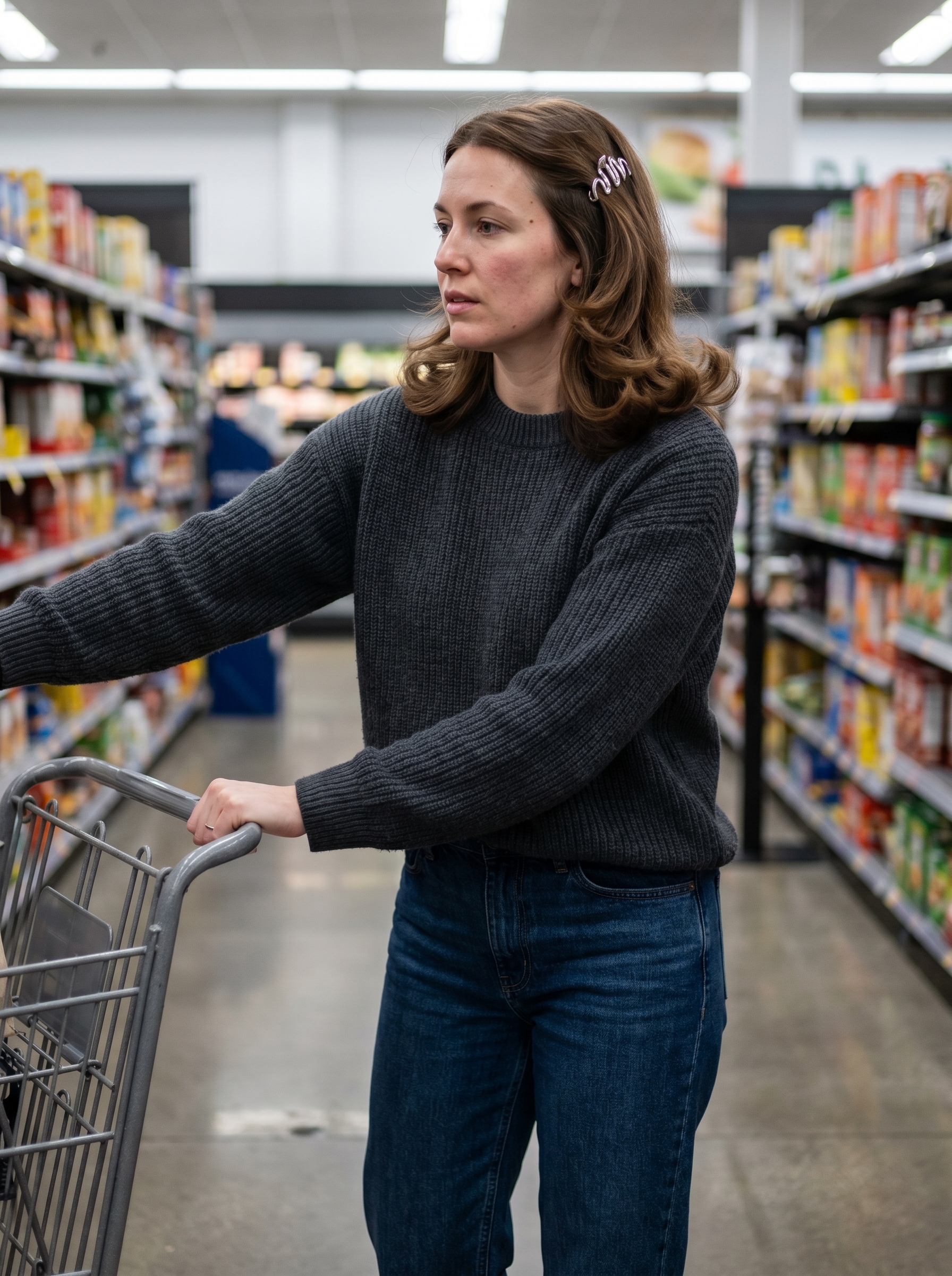 A bold retro-futuristic style with sleek flipped ends accentuated by chrome statement clips, a glamorous option for summer hairstyles for long hair 2026. This look is perfect for parties or fashion events, exuding confidence and a high-shine finish.