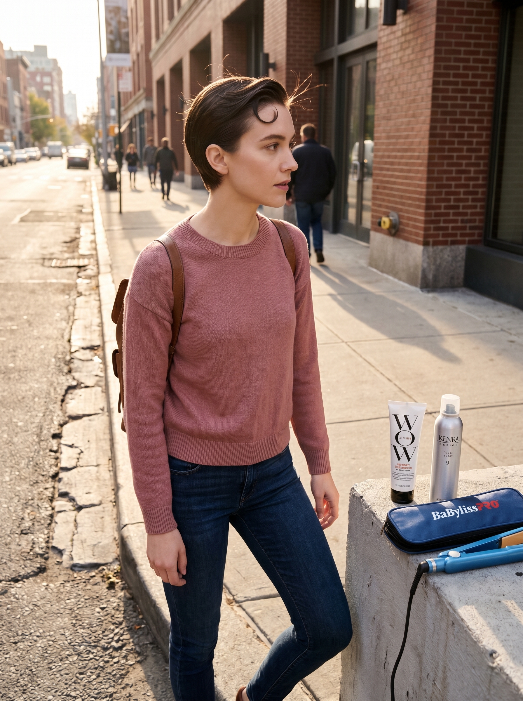 A minimalist Scandi-Slick Back, accented with a chic 'pinch' curl, representing a sporty summer hairstyle for short hair 2026. This understated look is achieved with a lightweight styling balm, anti-humidity sealant, and finished with a mini flat iron for precise curls.