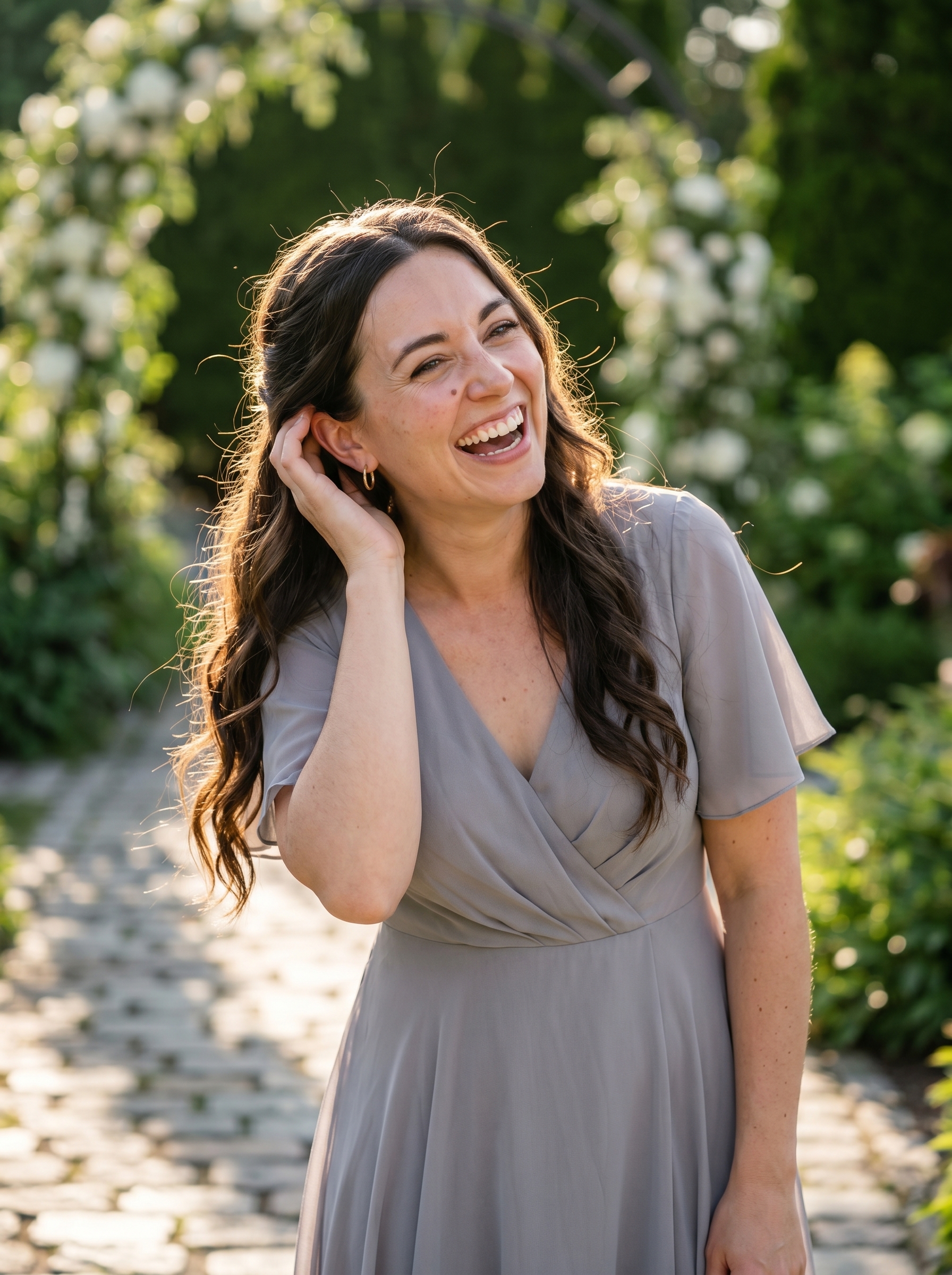 Effortless ethereal halo twist paired with air-dried waves, a beautiful bohemian option for summer wedding guest hair 2026. This style highlights natural texture with wave-enhancing cream.