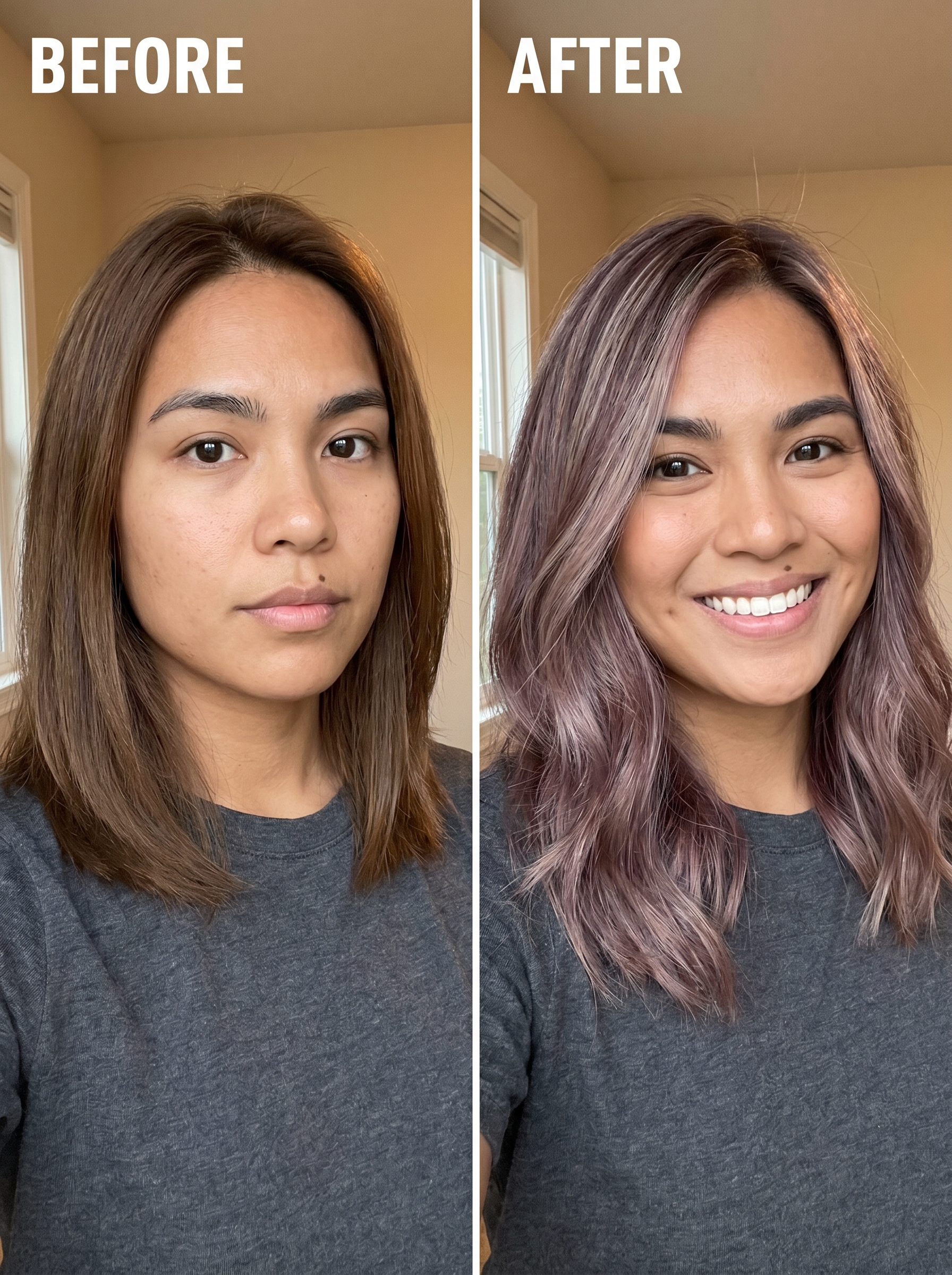 Dimensional smoky mauve lowlights with ash blonde, a modern true summer hair color 2026, styled with color-protecting leave-in treatment.