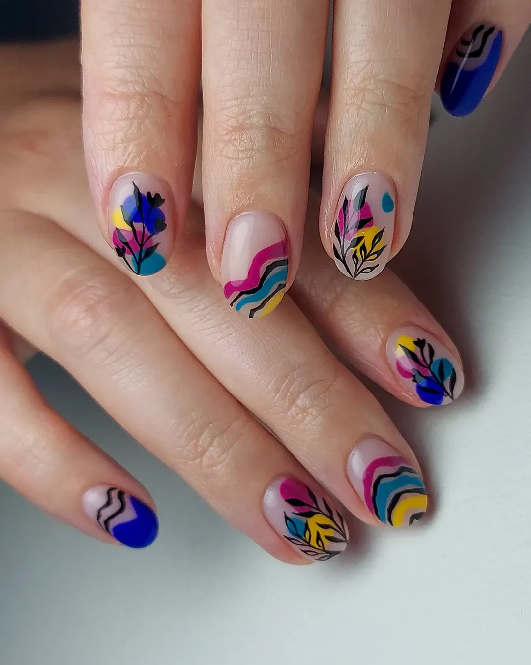 Abstract Floral Nude Minimalist Nails