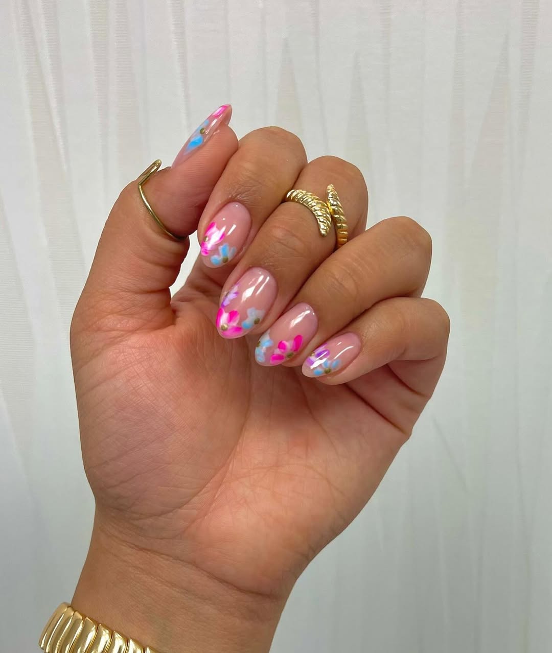 Abstract Floral Transparent Gel Oval Nails