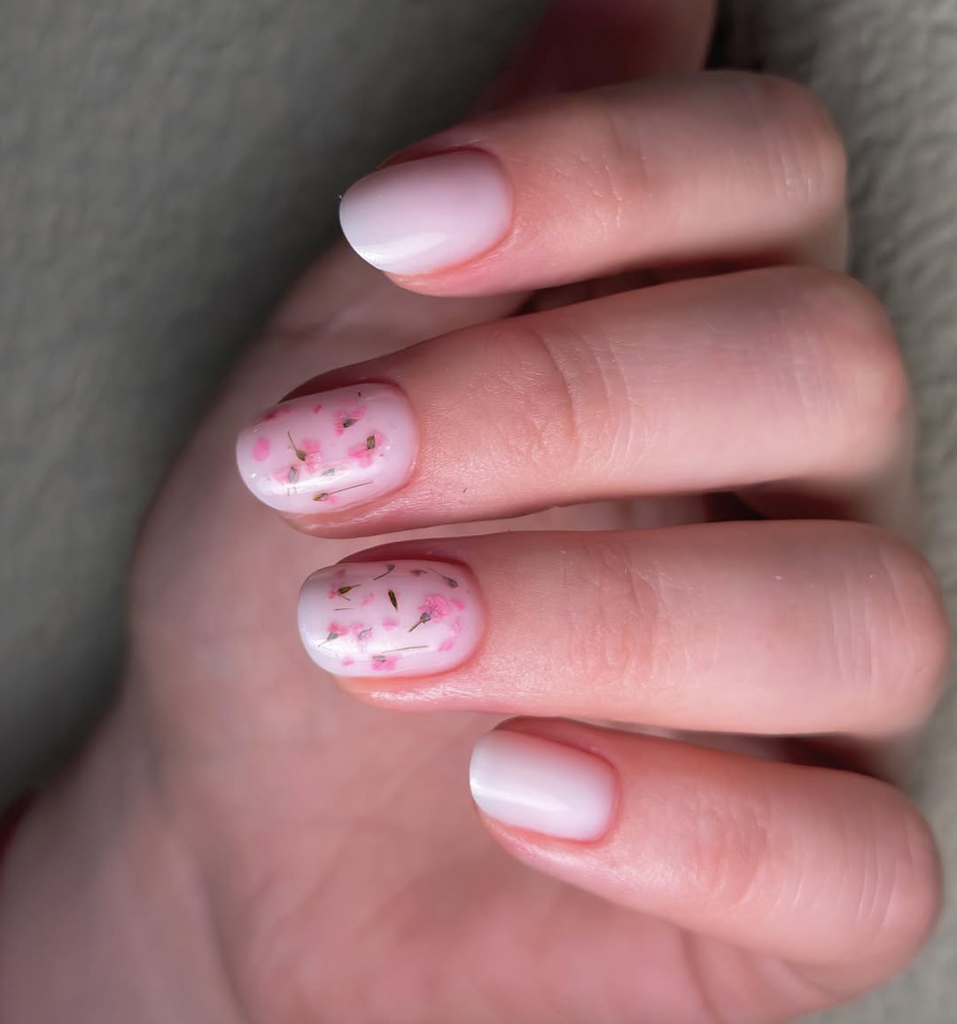 Baby Pink Shimmer Pressed Flower Nails