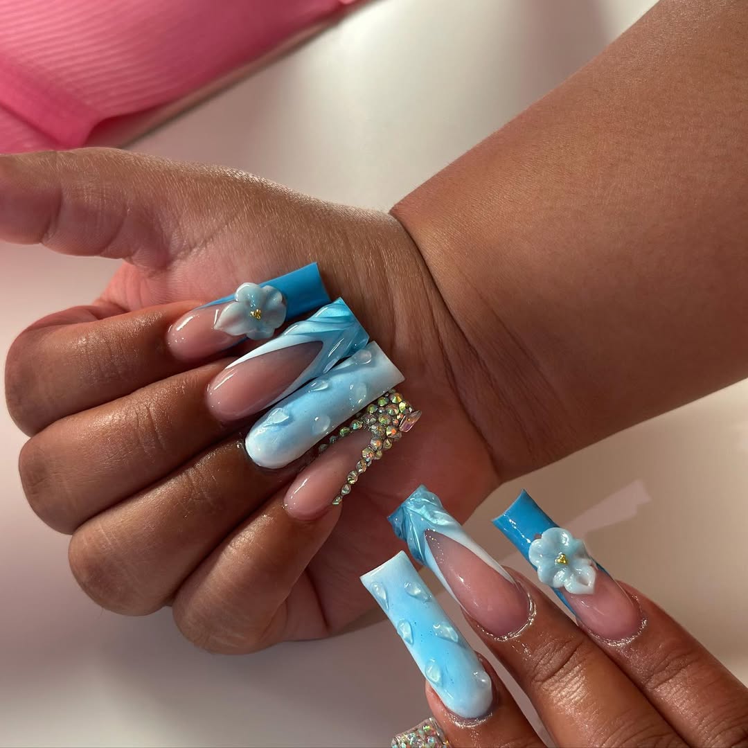 Blue Cloud Sky Long Coffin Nails