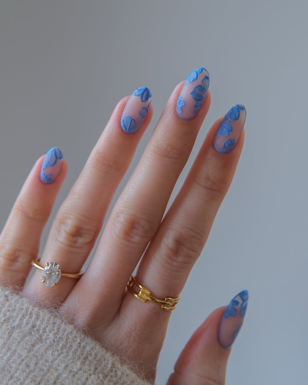 Blue Delicate Floral Nail Art Overlay