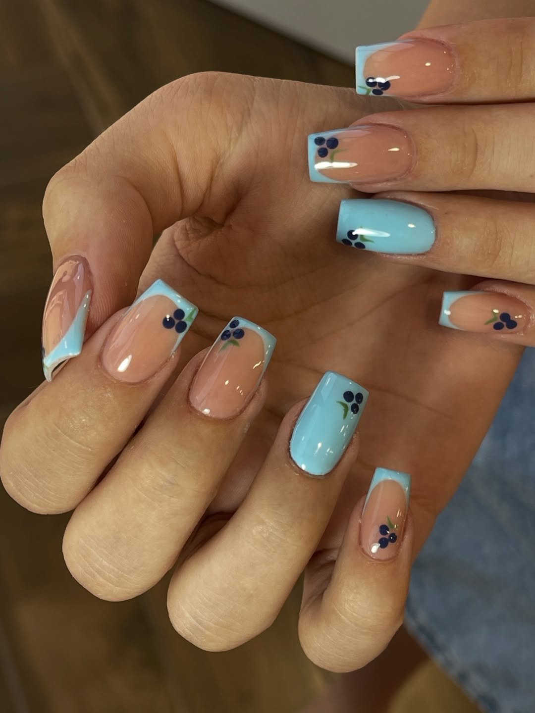Blueberry French Tips With Aqua Accents